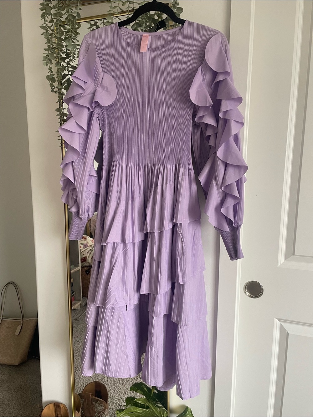 Oh So Modest Lavender Ruffle Tiered Midi Dress